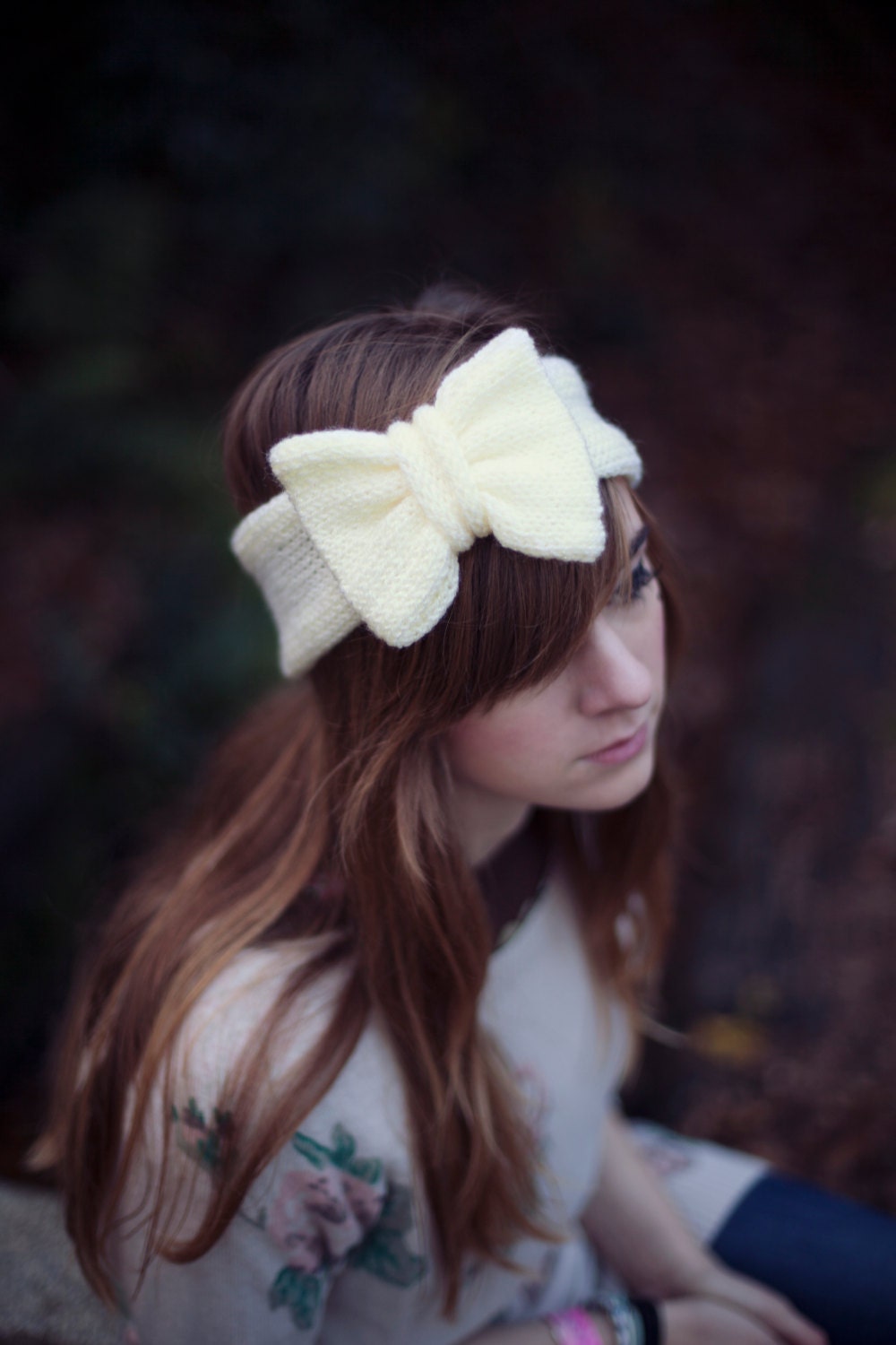Knitted Bow Headband Oversized Bow Cute Cosy Kawaii Lolita Ear Warmer in Glitter Yellow