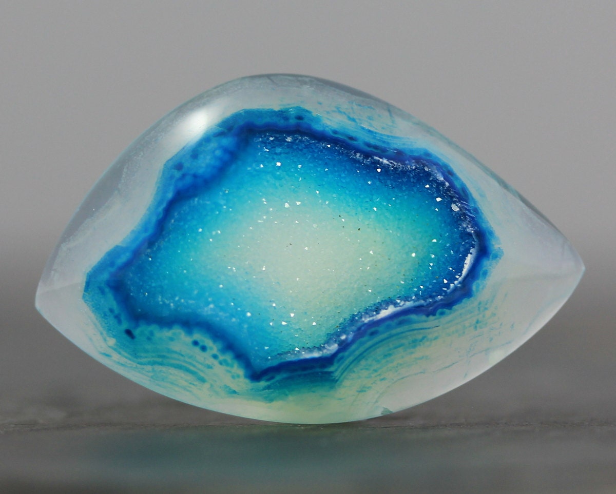 Light Blue Chalcedony Druzy Geode Gemstone - 37mm (5775)