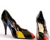CLOSING SALE Reduced 50% Vintage 1980s Color Block Heels. Size 7 1/2  8