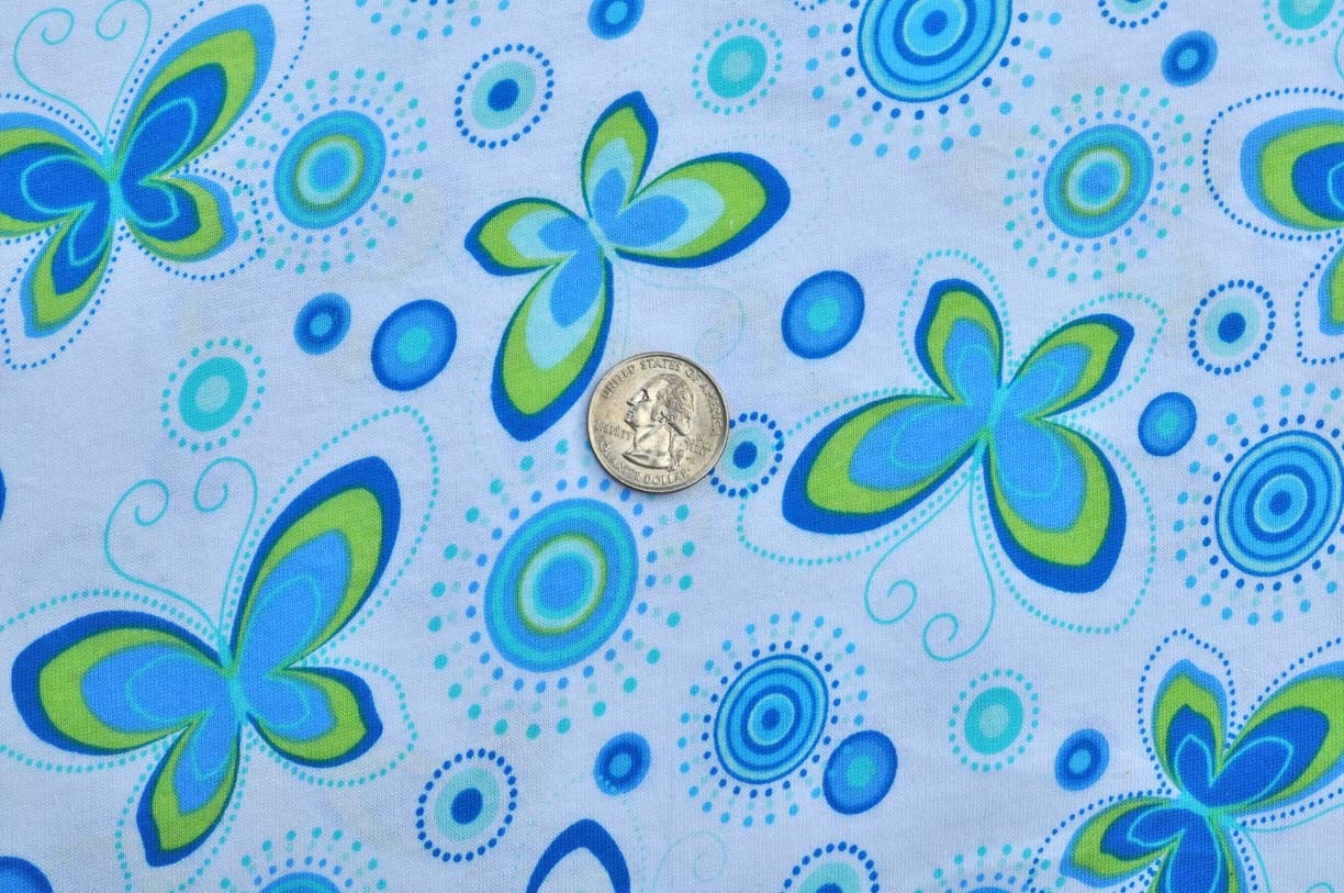 Funky Butterflies jersey knit in blue - 1 yard