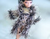 Coat OOAK Monster High Repaint  Couture Fur Coat doll Long Sweater  Cardigan  Outfit Dollfie BJD Custom outfit