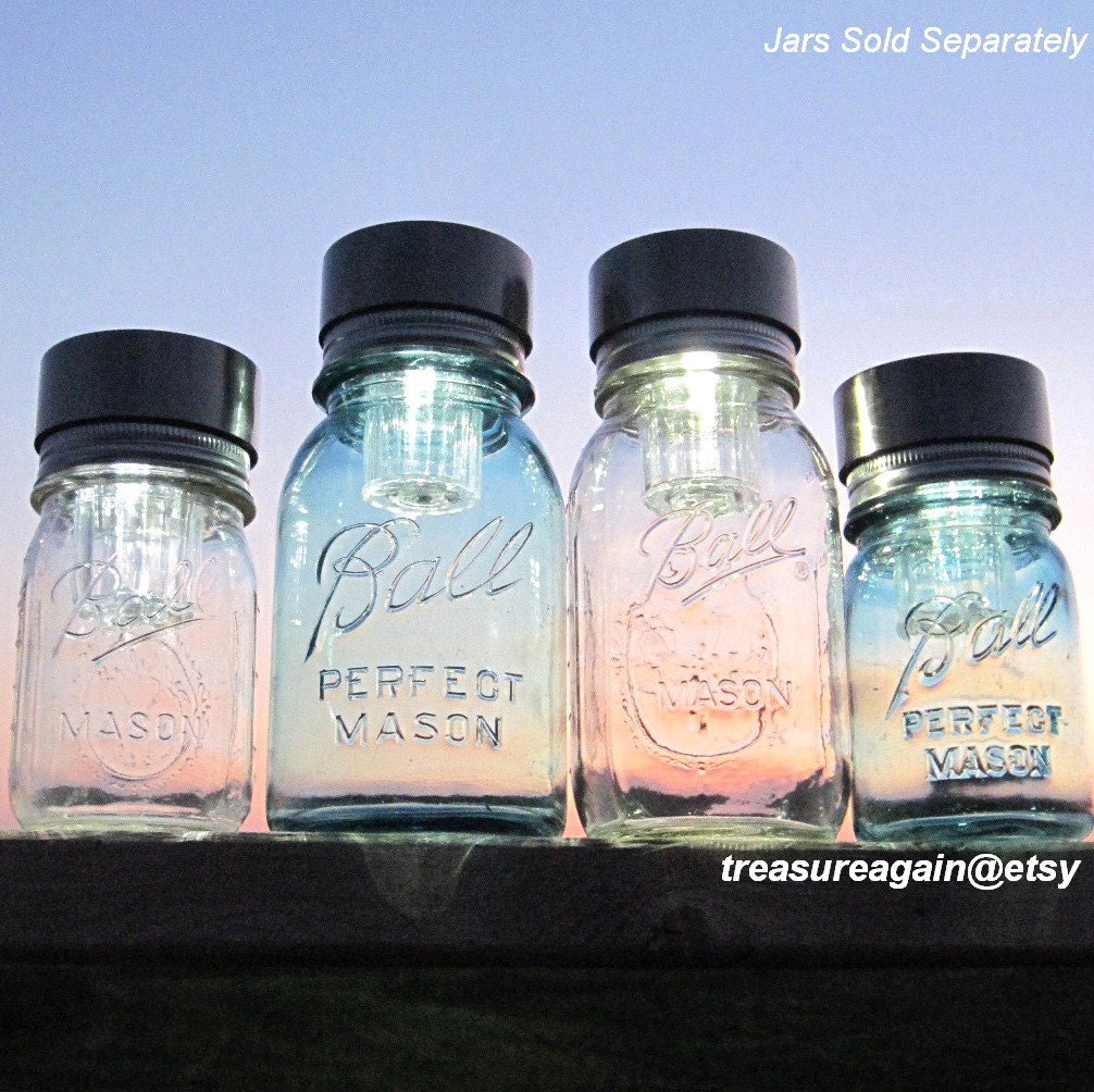4 Mason Jar Solar Light Lids Outdoor Lights Mason Jar Lantern, Handmade Upcycled Garden Mason Jar Solar Light Lid Only, No Jars