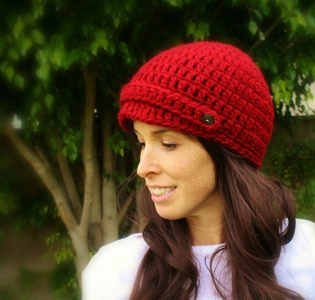 Crochet Newsboy Chunky Cap in Red