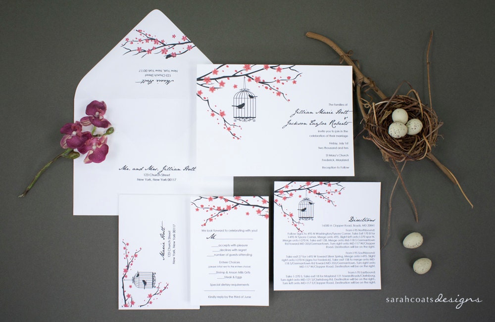 Birds and Blossoms - Wedding Invitation Suite - Deposit