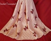 Garden Trellis Afghan / handmade / new / blanket / throw / heirloom / flowers / floral / summer / peach / decorative / gift / soft / country