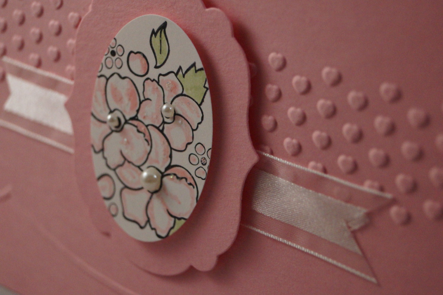Pink Floral Blank hand made card