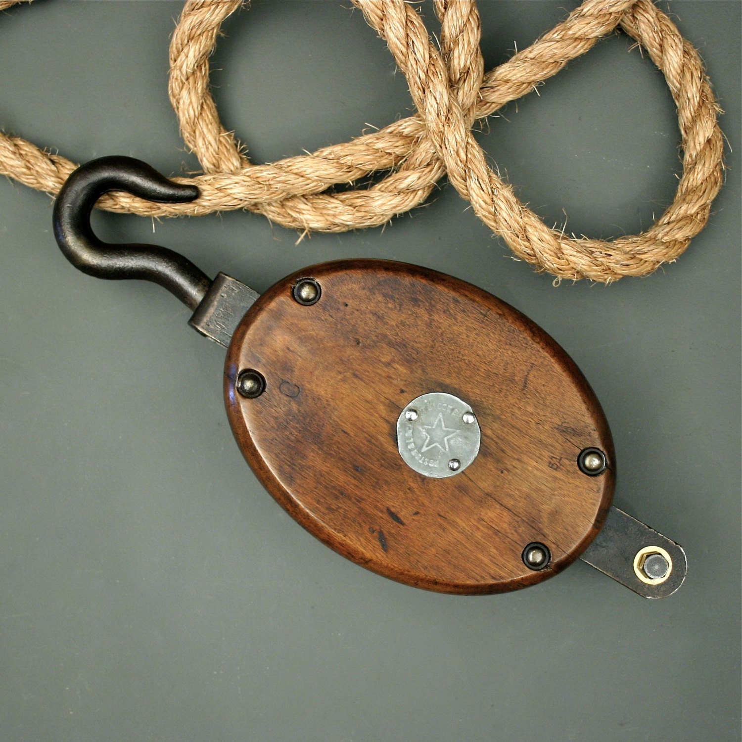 Antique Pulley - Cast Iron and Wood Wheel Pulley - Block & Tackle