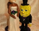 SPONGEBOB AND SANDY Custom Wedding Cake Topper Bride and Groom handmade from polymer clay