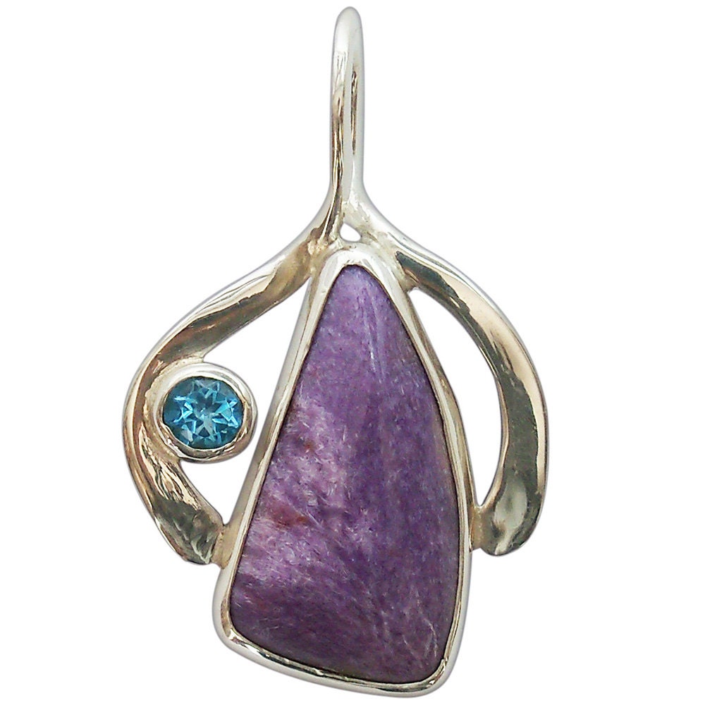 Charoite, Blue Topaz and Sterling Silver Pendant  pchtg2145