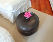 Retro Chocolate Brown Vinyl Foot Stool Ottoman Mid Century Modern at Retro Daisy Girl