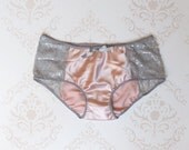 Blush Pink Satin & Grey Sequin 'Mermaid' Hipster Panties Made to Order