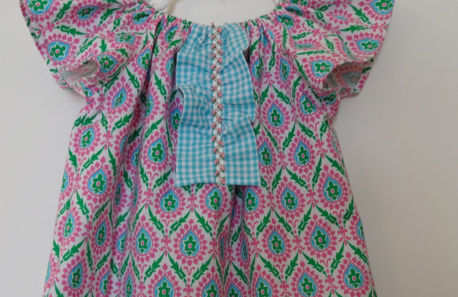 Ready to Ship Size 2T - Girls Pink and Blue Medallion Peasant Dress