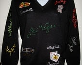 Vintage 1970's Gambling Casino Lucky Dice Rockabilly Embroidered Souvenir Sweater size Medium