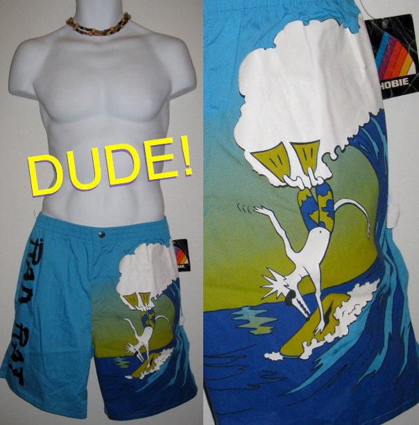 Deadstock Vintage 1980's Surf Board Shorts Hobie Rad Rat Surfboard Scuba NWT NOS size Large