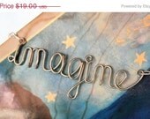 Memorial Day Weekend Sale Imagine Necklace - John Lennon Beatles Lyrics Jewelry - Silver Wire Wrapped Word - Inspirational Phrase Gift for
