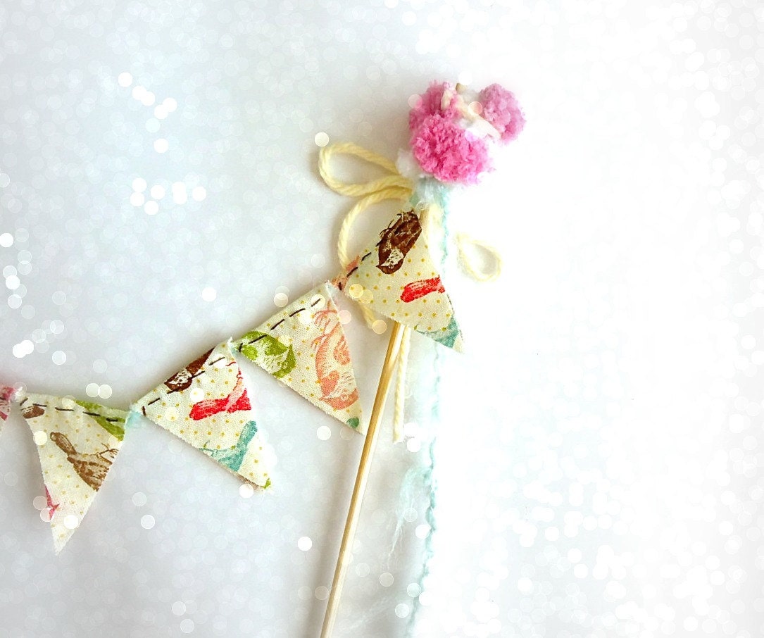 Ice Cream Cake Topper. Pastel Vintage. Fabric Bunting. Spring Summer Cake Decor.