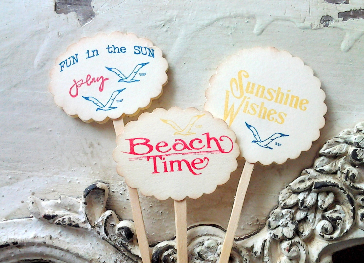 Beach Cupcake Toppers, Coastal Style, Food Picks, Summer Party Decor, Cake Decoration, 12