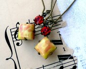 Orange Marmalade ,Hyacinth Orange Swarovski Rhinestone and Vintage Citrus Opaque Glass Square Stone Earrings