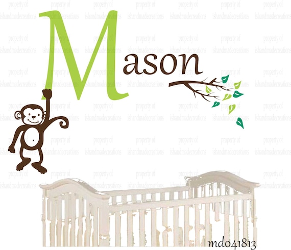 Wall Decal MONKEY large 28 "x 31" Personalized Initial Name Vinyl Wall Decal perfect decoration for nursery or playroom-