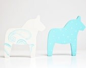 Sets two swedish blue polka dots dala horses figurine. Wooden, hand painted. Ornaments