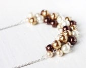 Fall Wedding Bridesmaids Jewelry Pearl Cluster Necklace in Shades of Brown, Gold and White, Earth Tones, Autumn - Chocolate Latte - skyejuice