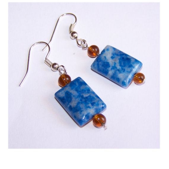 Cobalt  Blue Lapis Luzuli Stone and Glass Earrings
