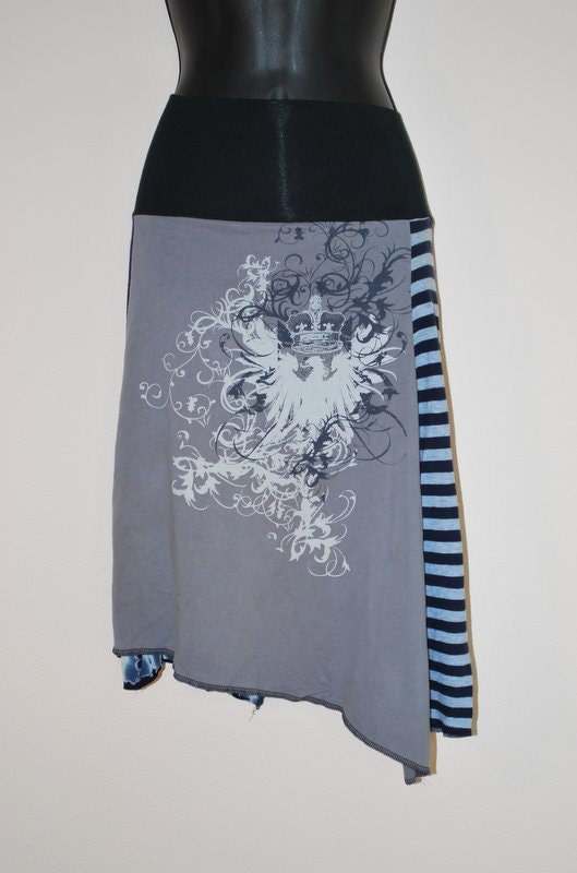 Recycled tee shirt skirt with rayon yoga style waistband medium