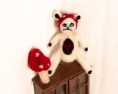 Miniature Red Mushroom Cap. needle felted toy for doll house sets, home decor. wool.