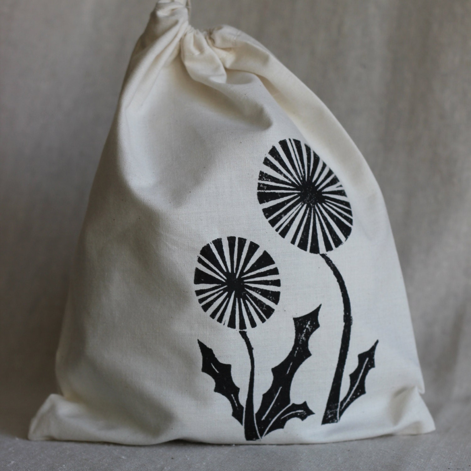 Dandelion Print Bag, Reusable Gift Bag, 8x10 Size