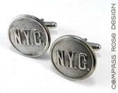 Railroad Cufflinks Soldered Antique NYC Steel Uniform Buttons New York Central Railway by Compass Rose Design