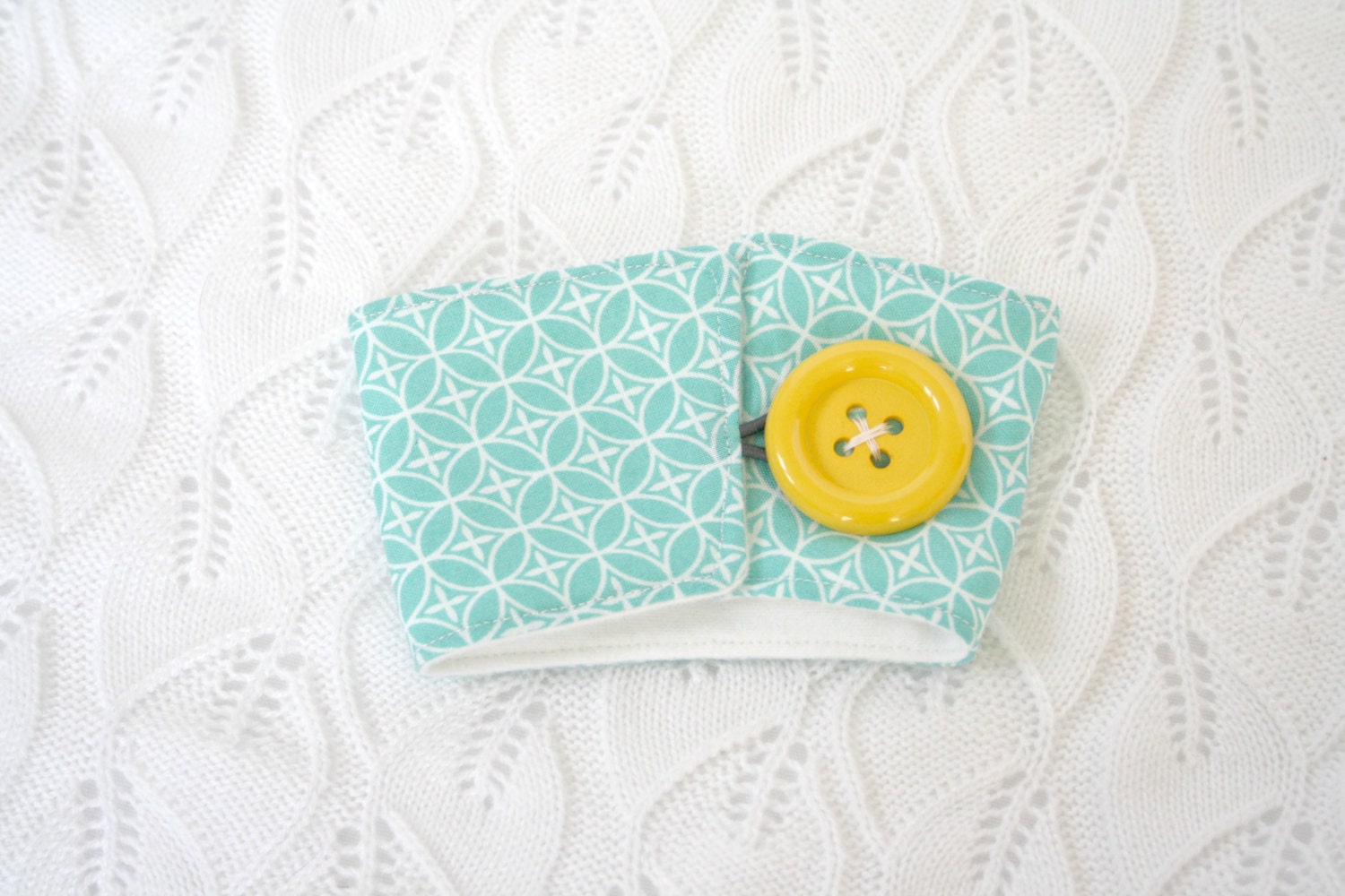 Adjustable Coffee Cozy/Sleeve- Aqua and Yellow