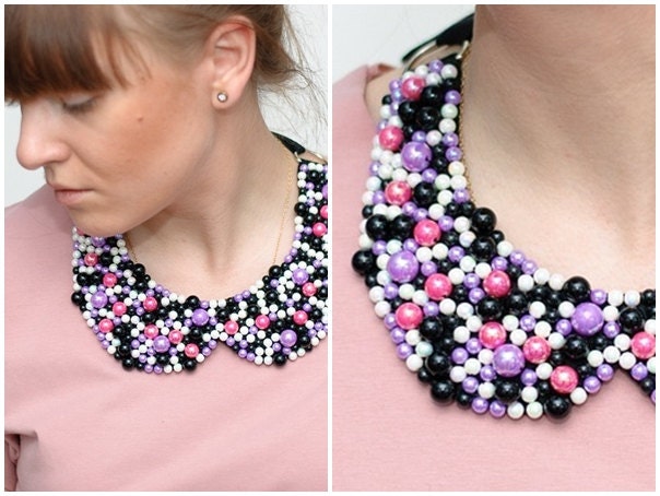 Beaded collar necklace jewelry Pink Purple Black White