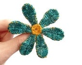 Crochet Flower Brooch Pin Green & Yellow
