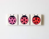Hand Painted Ceramic Tile Magnets - Ladybugs . S372