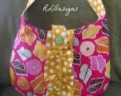 Vintage Inspired Ruffle Front Purse Handbag Tote- Medium- Pink Yellow Polka Dots Floral