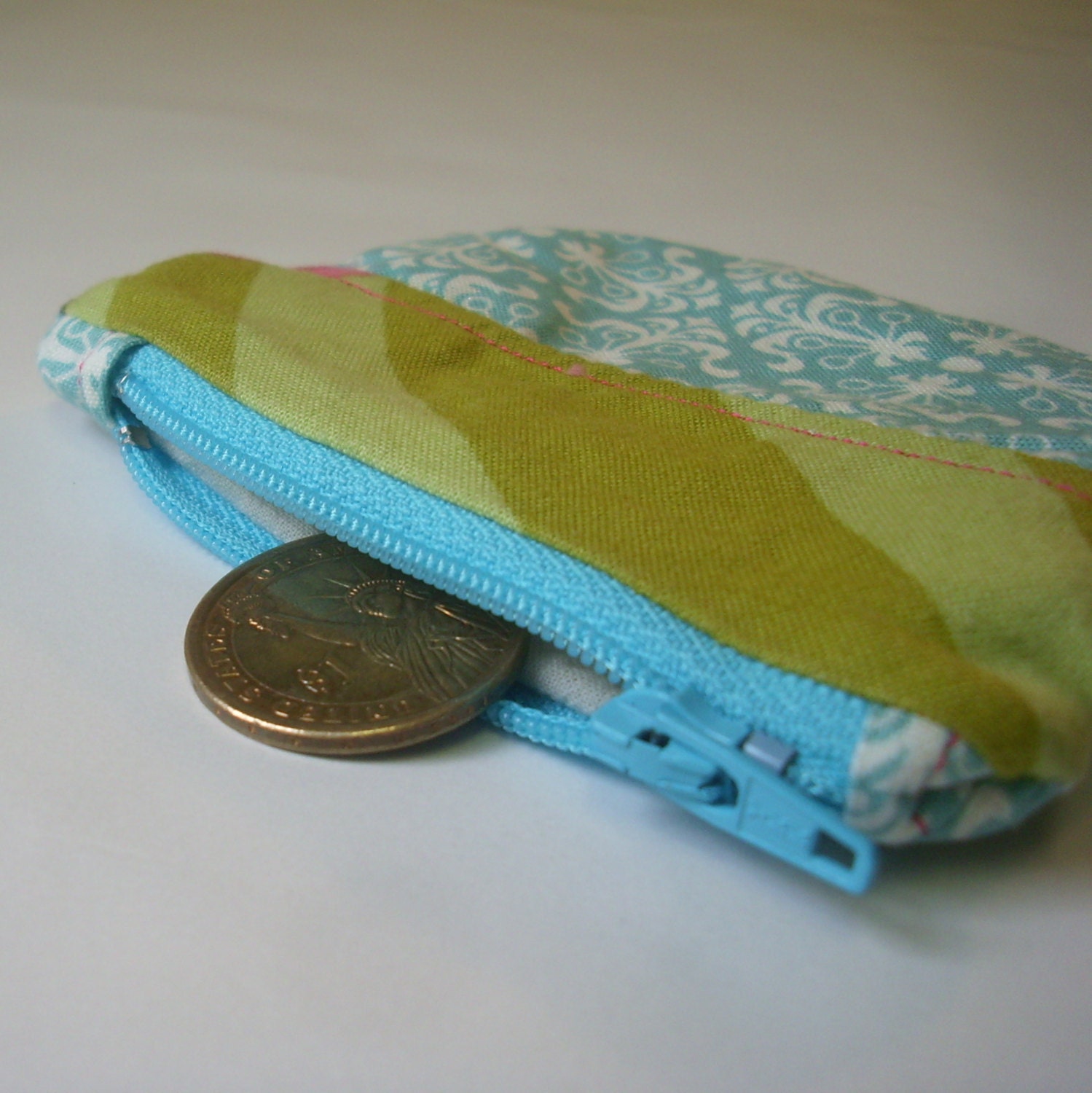 Aqua Zippered Coin Purse