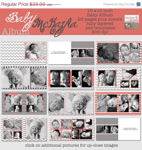 SALE McKayla 10x10 Photo Album- custom photo templates for photographers on WHCC and ProDigitalPhotos Specs