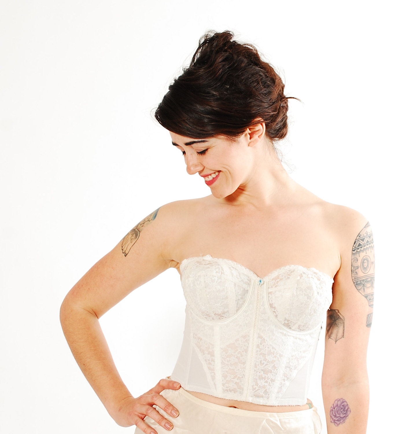 1950s Bra - 50s Longline Bra - Ivory Lace