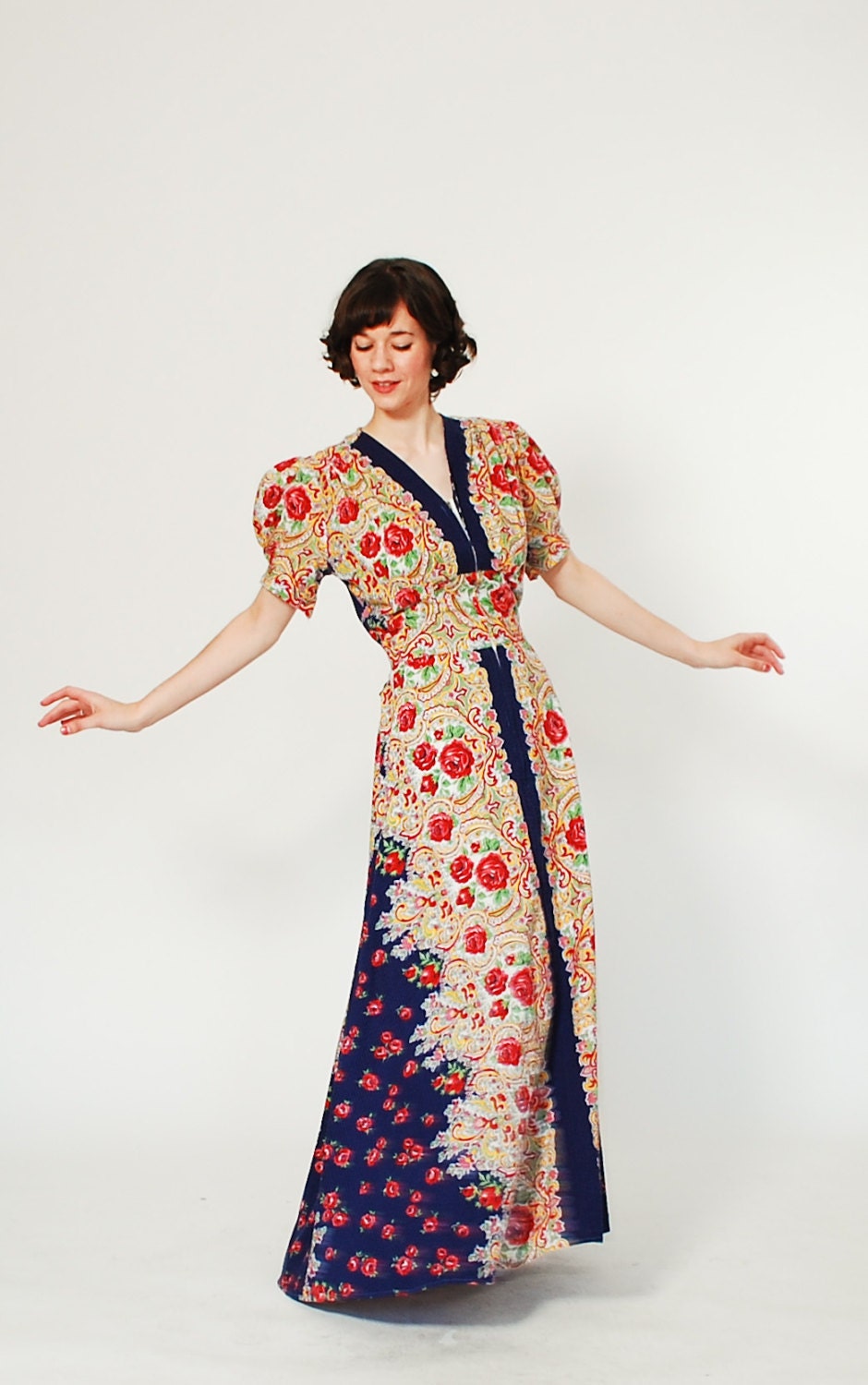 1940s Dress - 40s Maxi Dress - Spanish  Rose