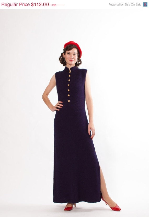 20% OFF - Vintage St. John Knit Dress - 70s Maxi Dress - Navy Blue