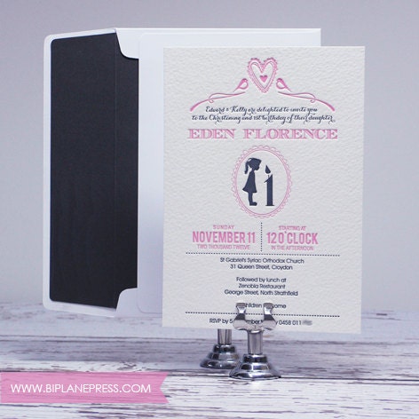 Letterpress Christening Invitations - Victoriana