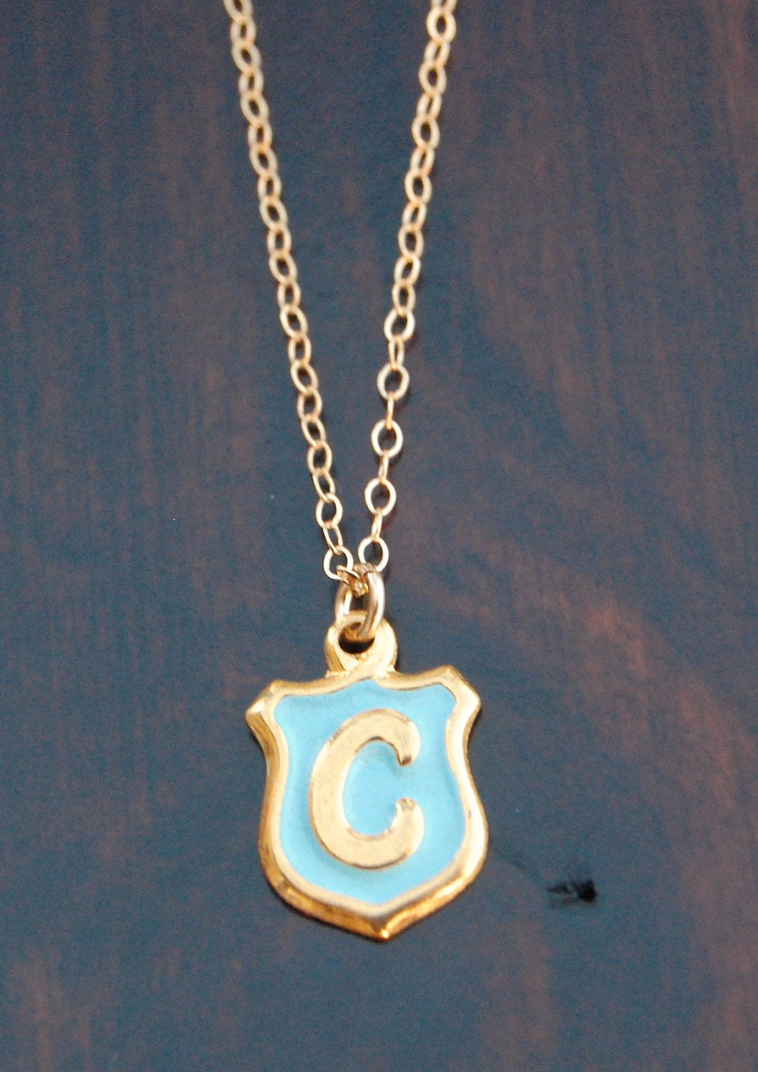 Vintage C necklace, C necklace, Vintage Initial Necklace, Baby Blue Necklace, Blue Necklace, Gold initial necklace, Corey