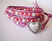 Faux Pearl 3X Wrap with Heart Button
