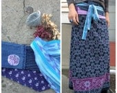 Eco  Skirt /tube Dress with Obi belt, Size M, long aline, boho, hippie, festival, bright navy, purple mix, batik inspired by Zasra