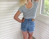 Vintage Ethyl SHORTS, size 5/6,  retro, clothing, trendy high- waisted, faded denim, shredded shorts, swag, festival  by Zasra