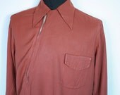 Rare Vintage 1940s Men's Rusty Brown Diagonal Zip Up Shirt // Rockabilly Mens Fashion