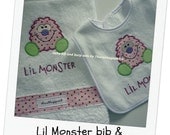 Baby bib and matching burp cloth Lil Monster Pink