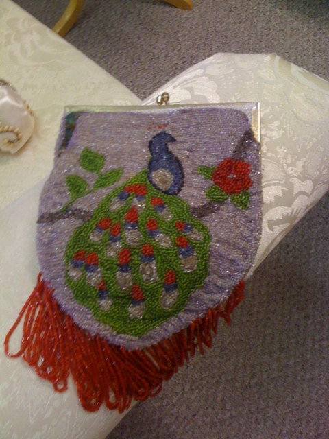 hand beaded peacock purse from 1900s