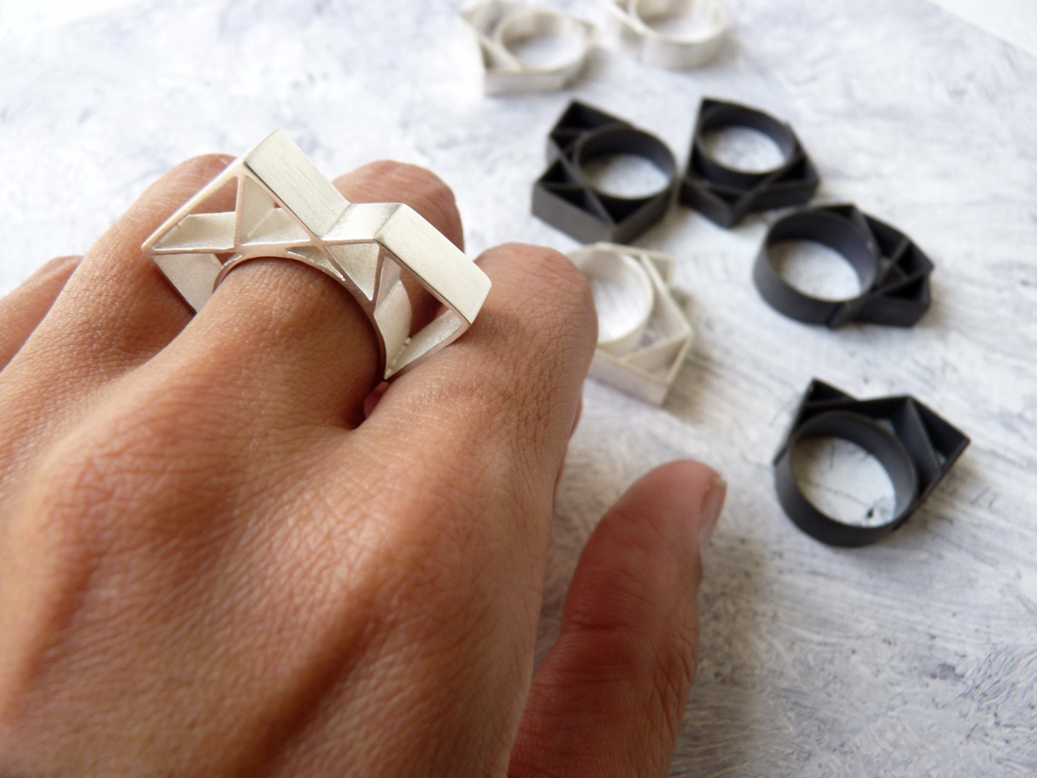 RING sterling silver contemporary jewelry geometric - Angular Collection