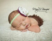 Satin and Chiffon Flower with Spring Green Scalloped Stretch Elastic Headband